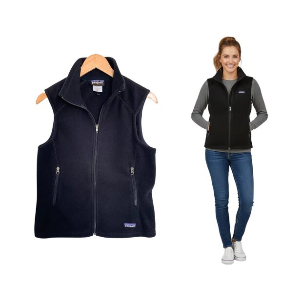 Patagonia Vest Women Medium Black Synchilla Fleece Jacket 25165F0 Full Zip Mock - Picture 1 of 14